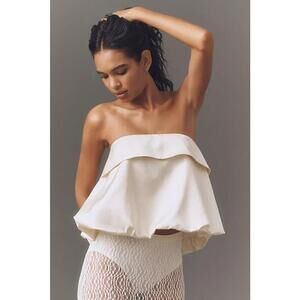 Mare Mare Linen Blend Strapless Silky Bubble Blouse Top Size M Ivory